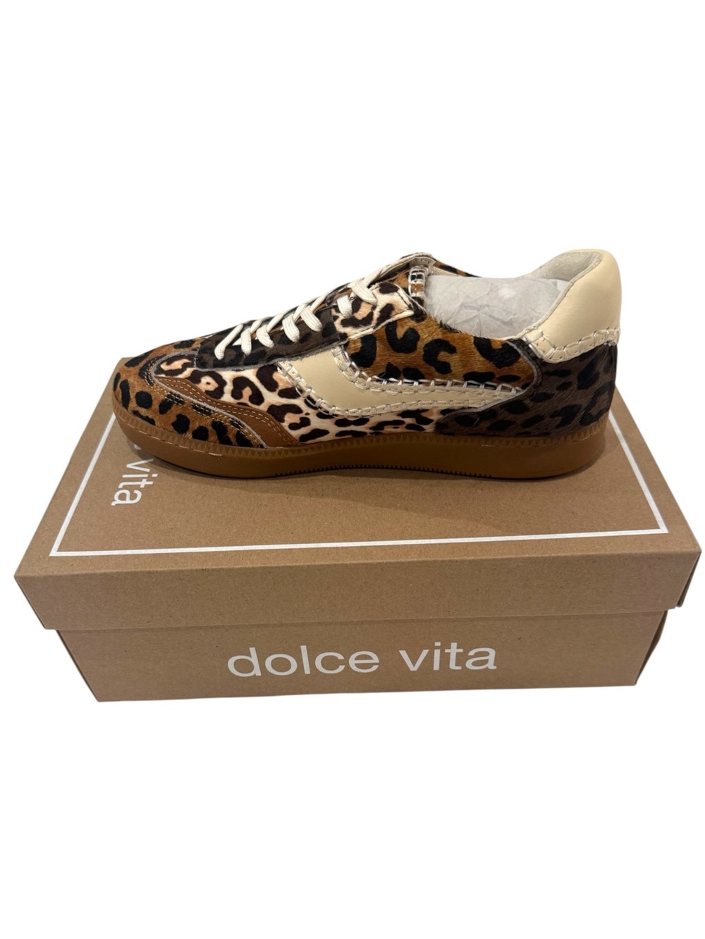 Dolce Vita Leopard-Print Low-Top Sneakers in Brown & Cream